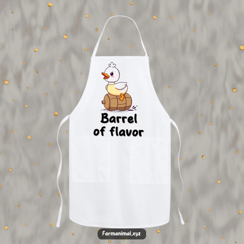 Funny Duck Apron: A duck character gleefully riding on a rolling barrel, ready for any task.