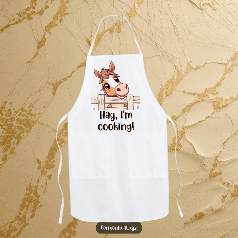 Funny Horse Apron with a curious horse showing wide, engaging eyes over a fence, perfect for adding humor to kitchen activities.