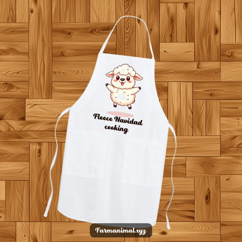 Funny Sheep Apron with a fluffy sheep in a funny little jump, perfect for adding playful humor to kitchen activities.