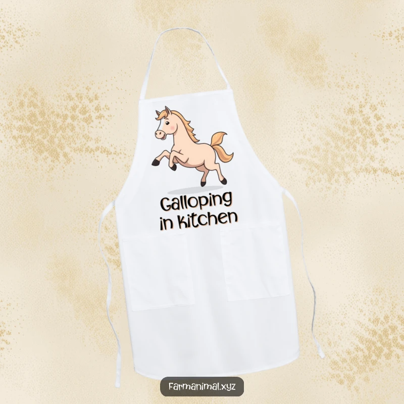 Funny Horse Gallop Apron: A playful horse kicking its legs up while wearing an apron, ready for kitchen fun.