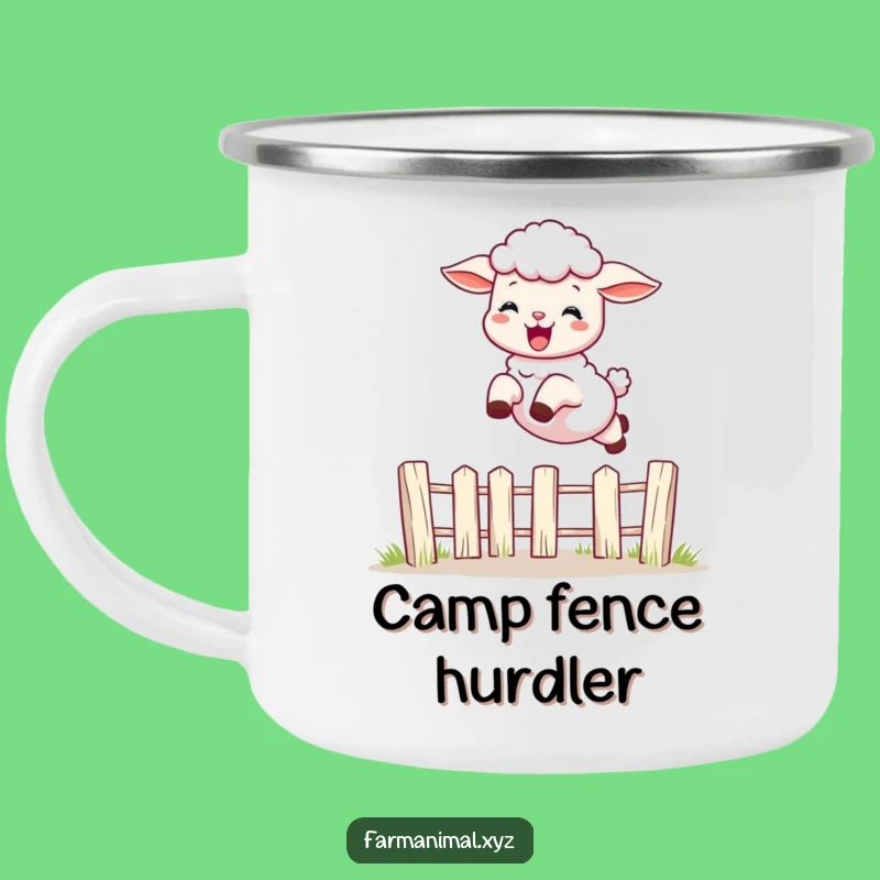 Funny Lamb Leaping Camping Mug: Adventure Fuel with Farm Frolics