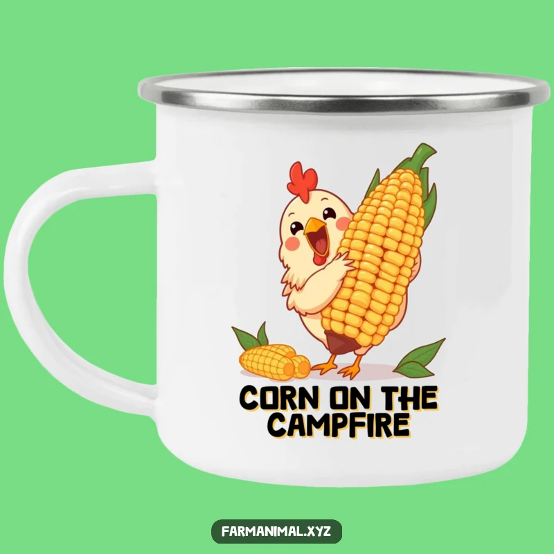 Funny Chicken Corn Camping Mug: Durable Enamel Mug for Farm-Fresh Adventures