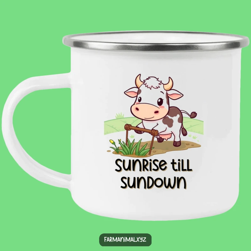 Funny Cow Plowing Camping Mug: Fuel Your Adventures with Farm Humor