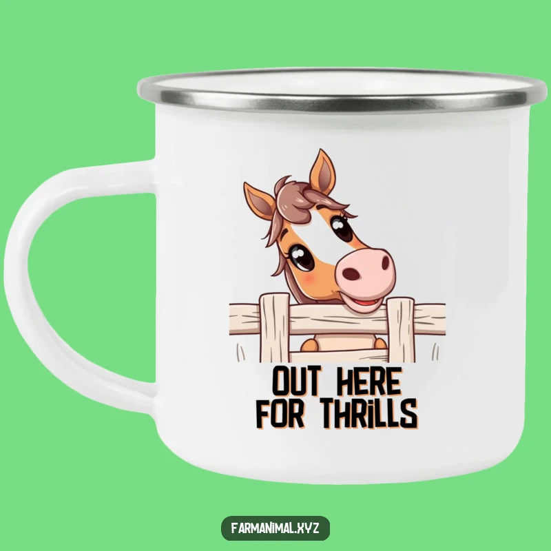 Funny Curious Horse Camping Mug: Adventure Fuel with a Wide-Eyed Friend - Perfect Outdoor Funny Gift!