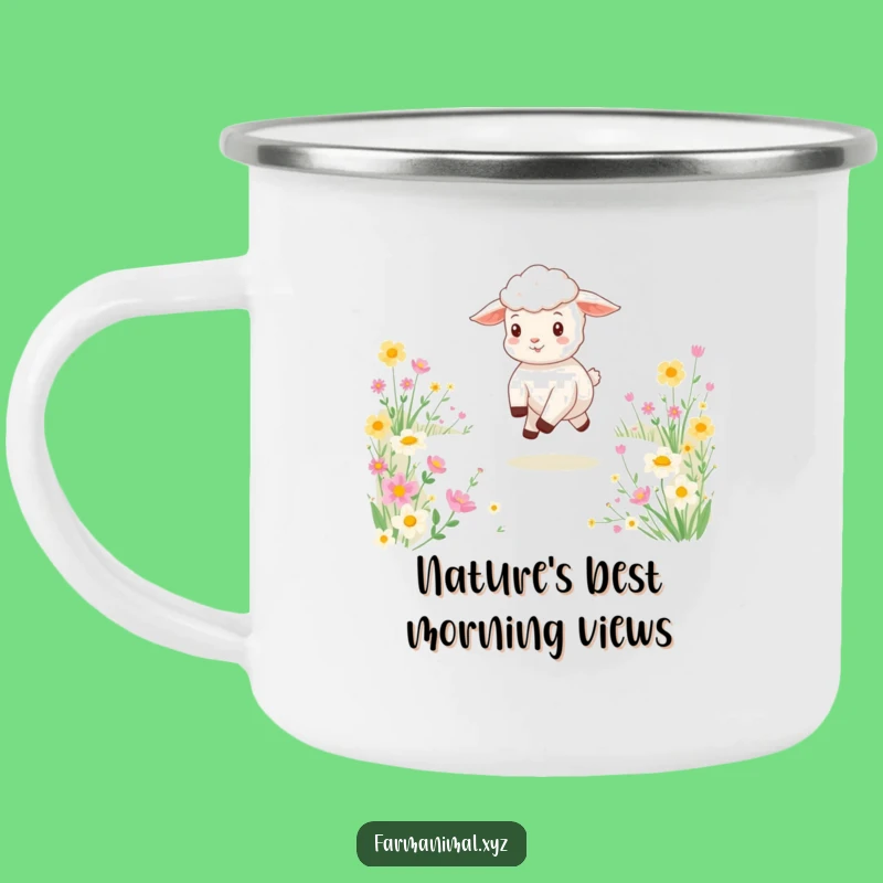 Funny Lamb Meadow Skip Camping Mug: Durable Playful Drinkware, Perfect Outdoor Gift