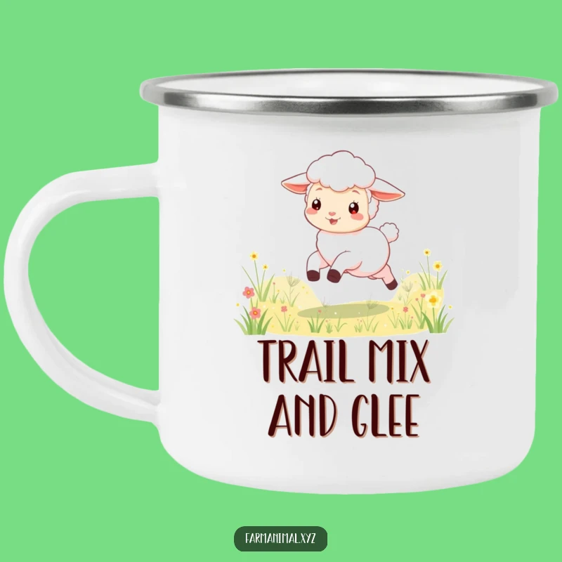 Funny Lamb Skipping Camping Mug: Adventure Brewed with Meadow Laughter