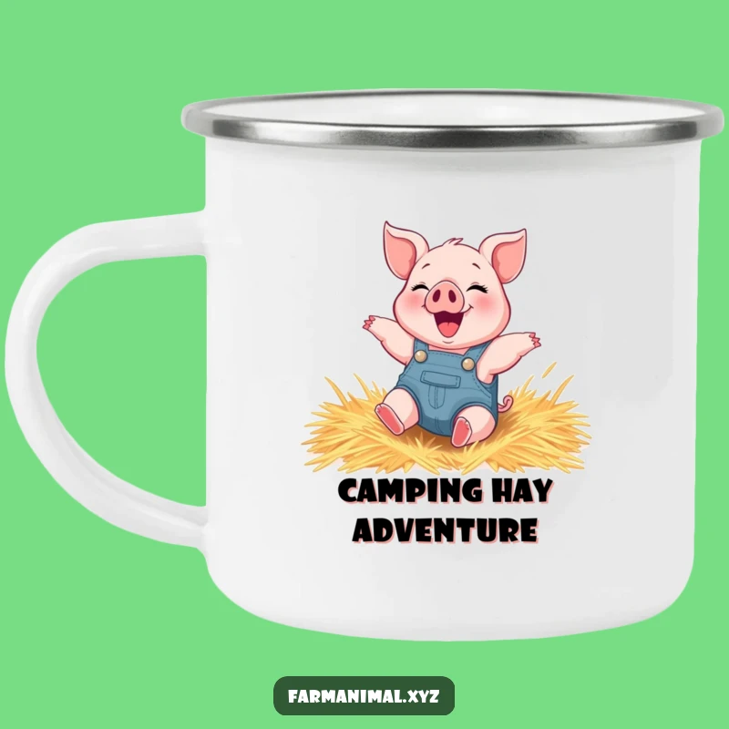 Funny Piglet Rolling Camping Mug - Overalls Farm Animal for Outdoor Fun