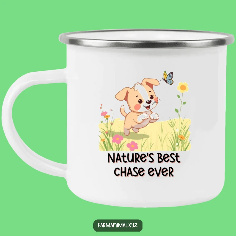 Funny Puppy Butterfly Camping Mug - Enamel Dog Camp Cup, Perfect Gift
