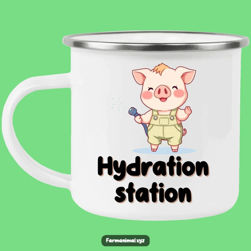 Funny Piglet Camping Mug - Durable Overalls, Happy Sprinkler, Outdoor Funny Gift
