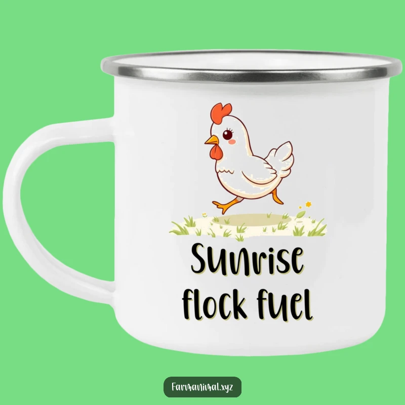 Funny Kawaii Chicken Galloping Camping Mug: Adventure Fuel with Farm Humor