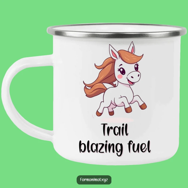 Funny Horse Camping Mug: Energetic Galloping Joyful Enamel Cup, Perfect Funny Gift Outdoors
