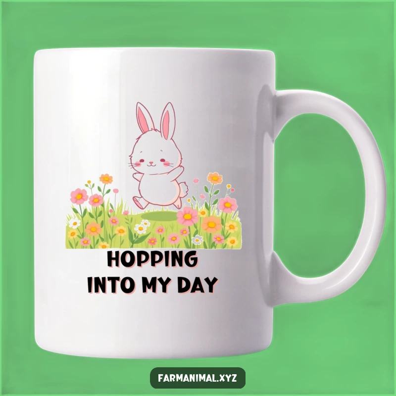 Funny Bunny Wildflower Mug - Fluffy Bunny Hopping, Perfect Spring Gift!