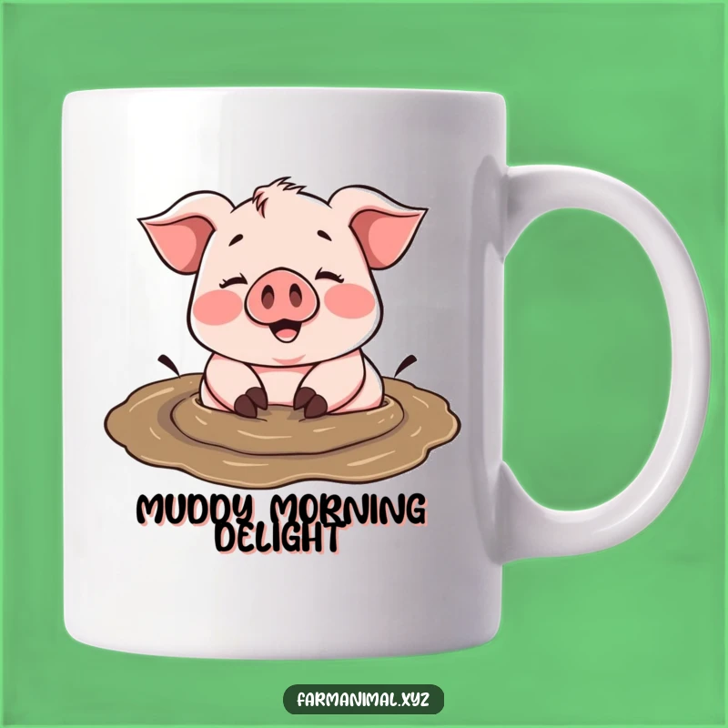 Funny Pig Mud Mug: Happy Swine Enjoying Splendorous Puddle Fun