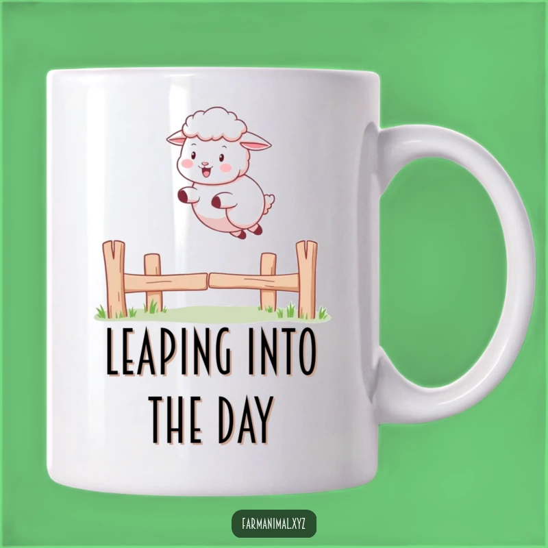 Funny Sheep Jumping Mug: Playful Ewe Fence Leap for Animal Lover Gift