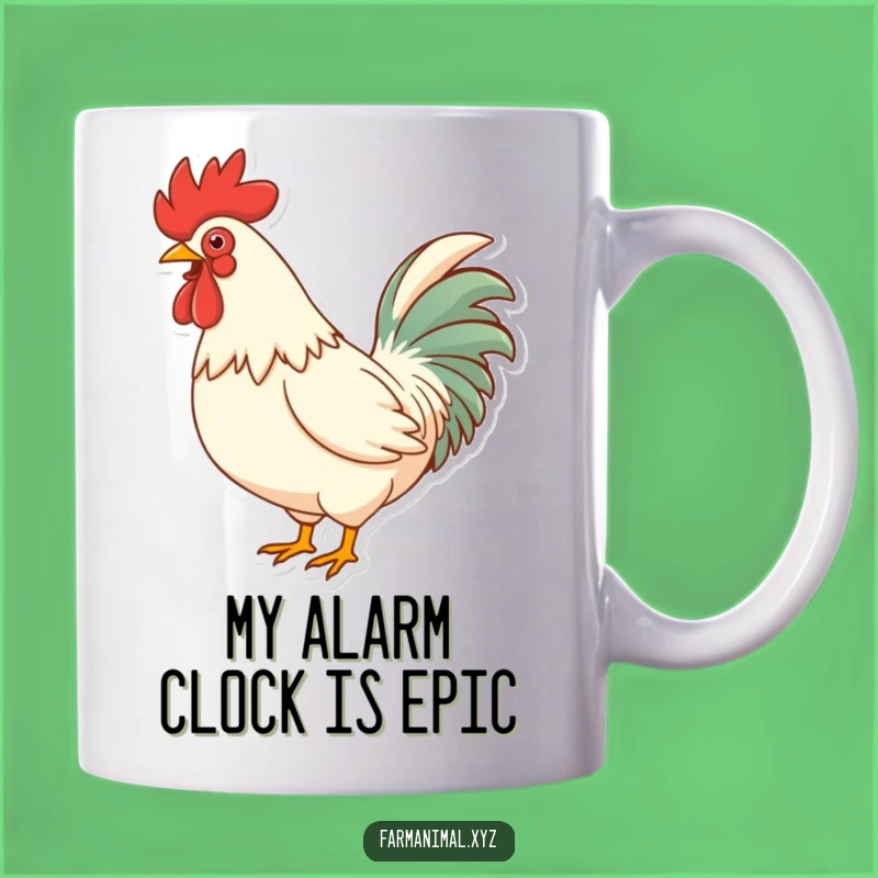 Funny Rooster Crowing Loudly Mug - Hilarious Farmyard Morning Gift