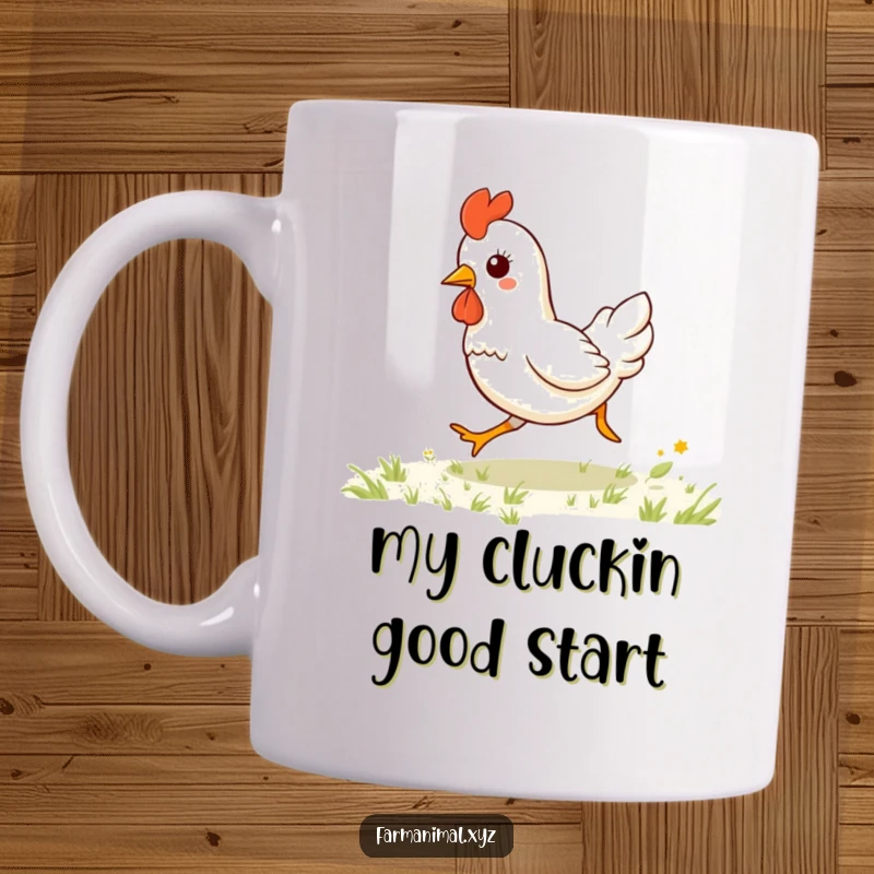 Funny kawaii chicken galloping across a green grassy field, spreading cheer and humor, perfect for farm animal lovers.