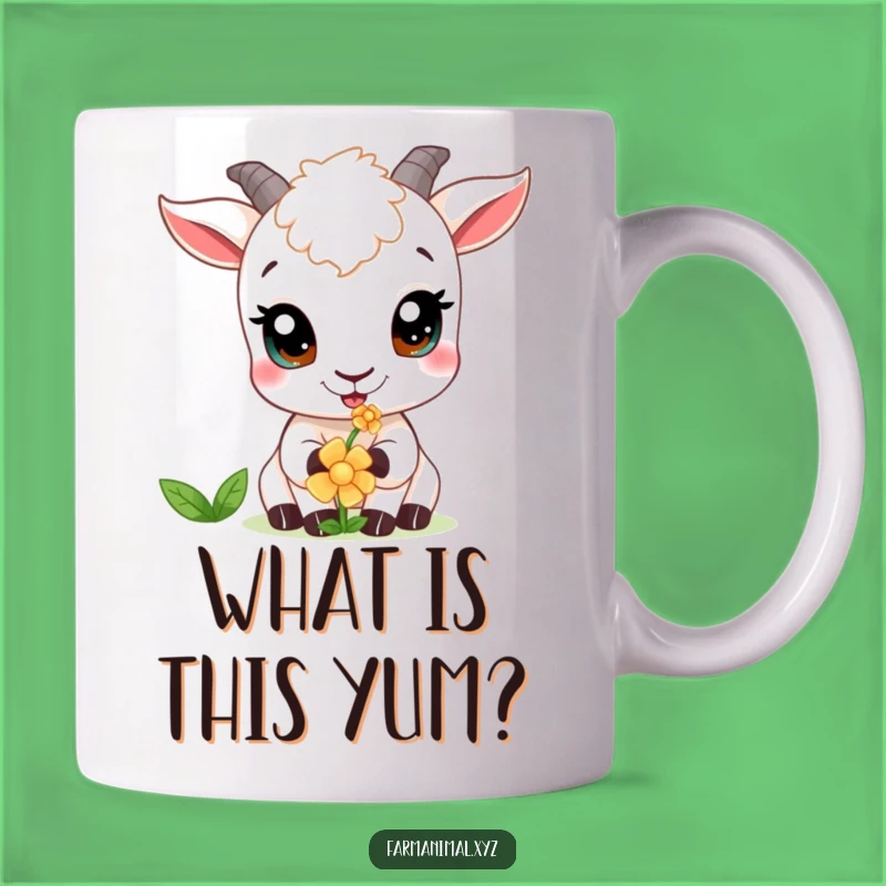 Funny Curious Goat Mug: Flower Nibbler With Wide Eyes, Perfect Funny Gift for Nature Lovers