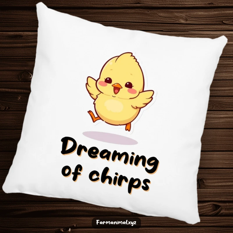 Funny chick pillow featuring a fluffy chick hopping around excitedly, adding comfort and cheer.