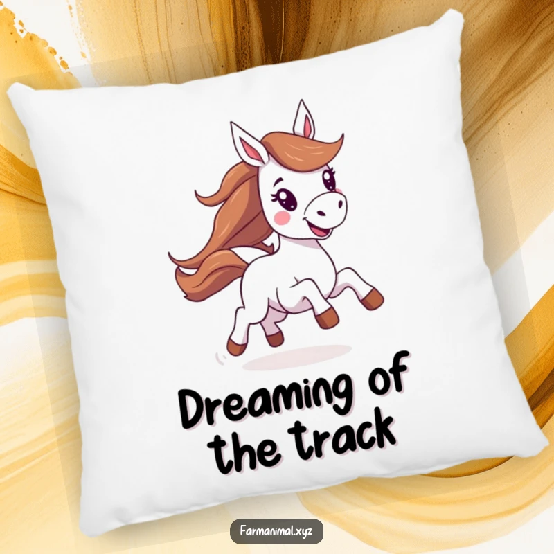 Funny horse pillow featuring a joyful and energetic horse in a happy gallop, adding comfort and cheer.