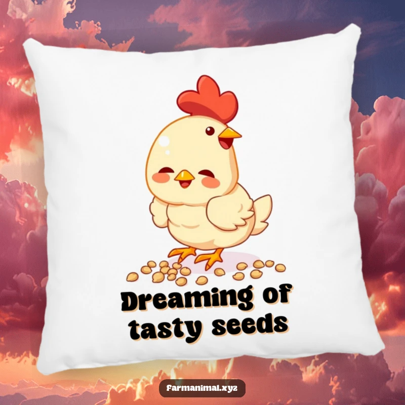 Funny chicken pillow, happily pecking seeds, soft and cozy, bringing farmyard charm and humor to any room.