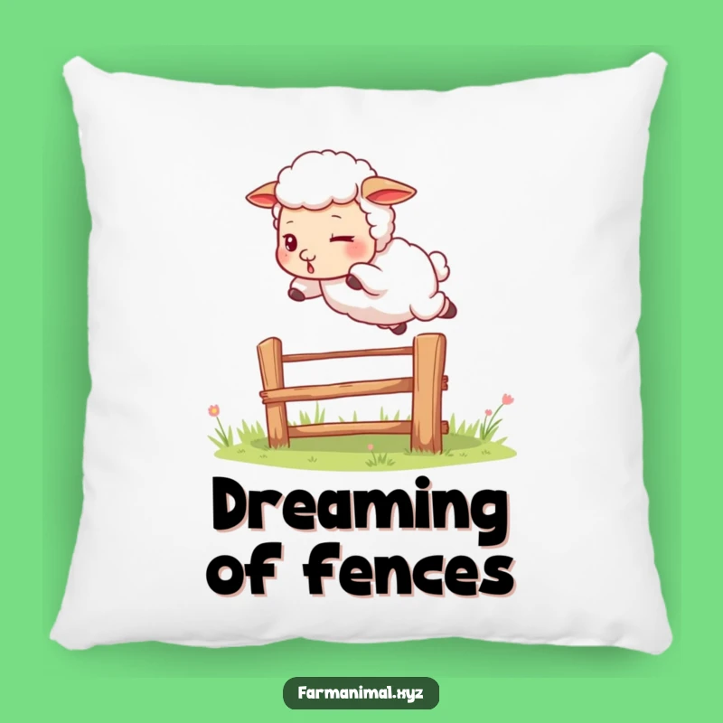 Funny Sheep Jumping Fence Pillow: Cozy Determined Cushion - A Comfy Farm Humor Gift