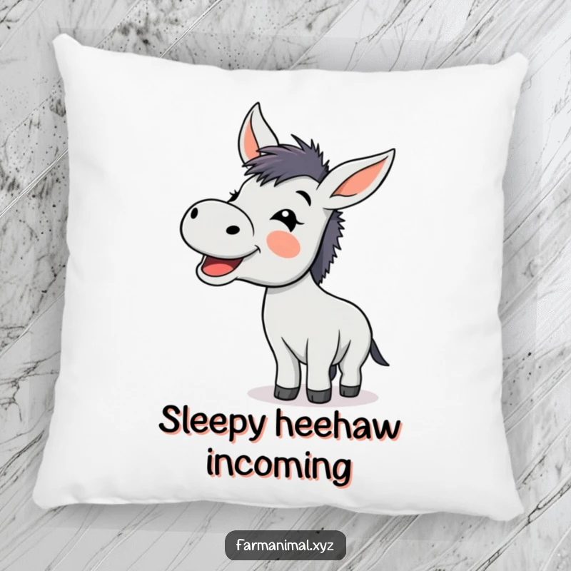 Funny donkey braying with glee on a pillow, a soft and humorous decorative accent for any space.