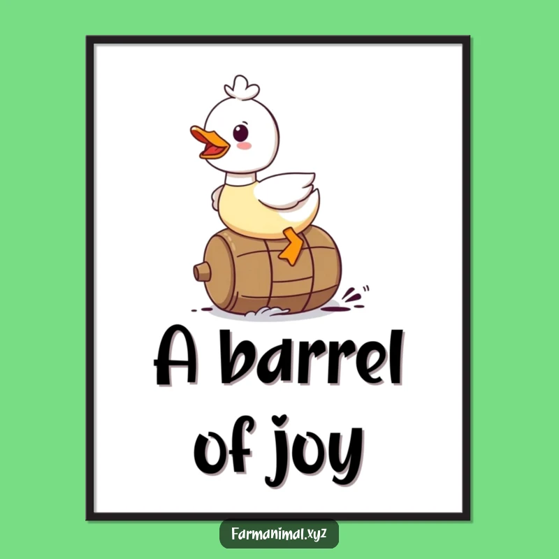 Funny Duck Digital Art - Rolling Barrel Fun, Quacking Joy, Printable Funny Gift