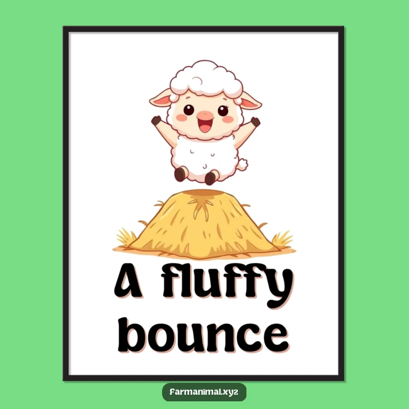 Funny Sheep Digital Art - Bouncing Haystack Fun, Fluffy Joy, Printable Funny Gift