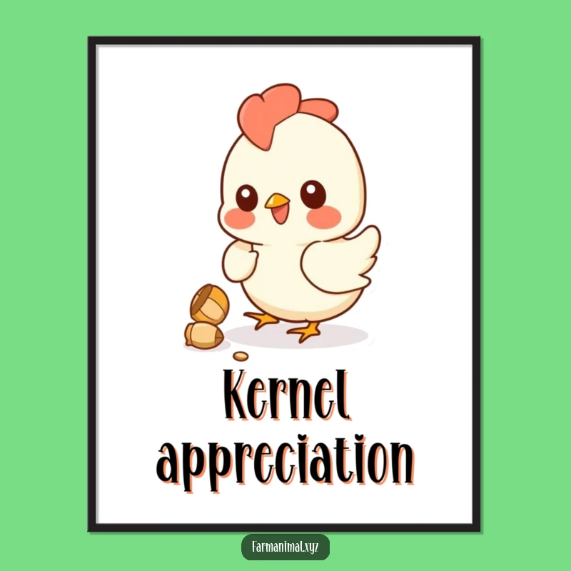 Funny Chicken Digital Art: Playful Kernel Pecking Print - A Humorous Farm Decor Gift