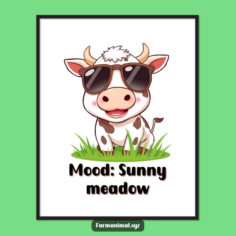 Funny Cow Sunglasses Digital Art: Hilarious Wall Decor for Instant Smiles