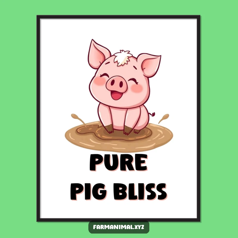 Funny Happy Pig Mud Digital Art: Joyful Wallow, Instant Farm Decor Gift