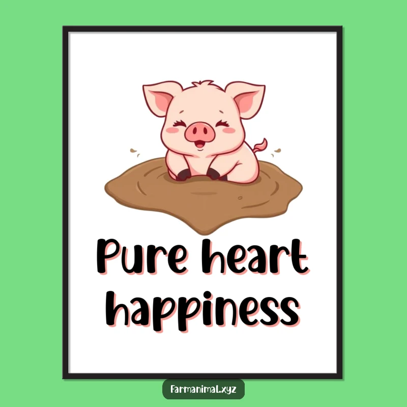 Funny Pig Heart Mud Digital Art Print; Decorate With Joyful Farm Vibes Gift