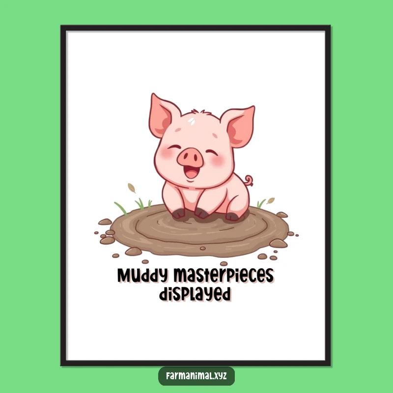 Funny Piglet Mud Bath Digital Art - Instant Joyful Farm Animal Print, Gift
