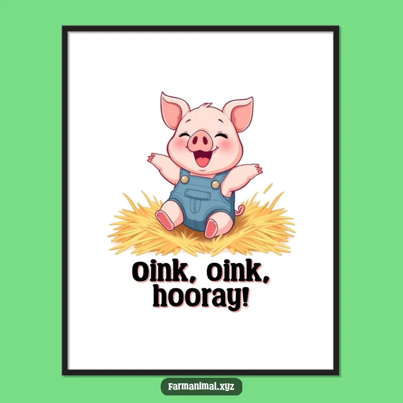 Funny Piglet Rolling Digital Art - Overalls Farm Animal Print for Cheerful Decor