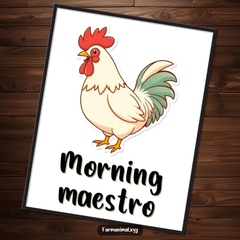 Funny Rooster Crowing Digital Art Print, a high-resolution image of a rooster chest puffed out, mid-loud crow, symbolizing morning energy and humor.