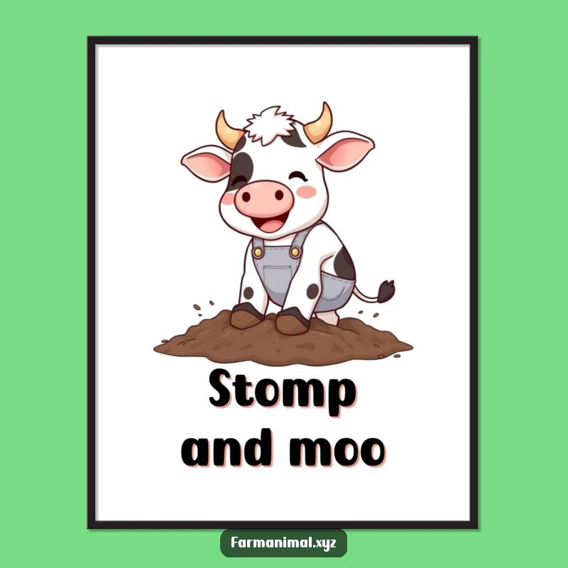 Instant Funny Cow Mud Digital Art - Printable Farmhouse Joy