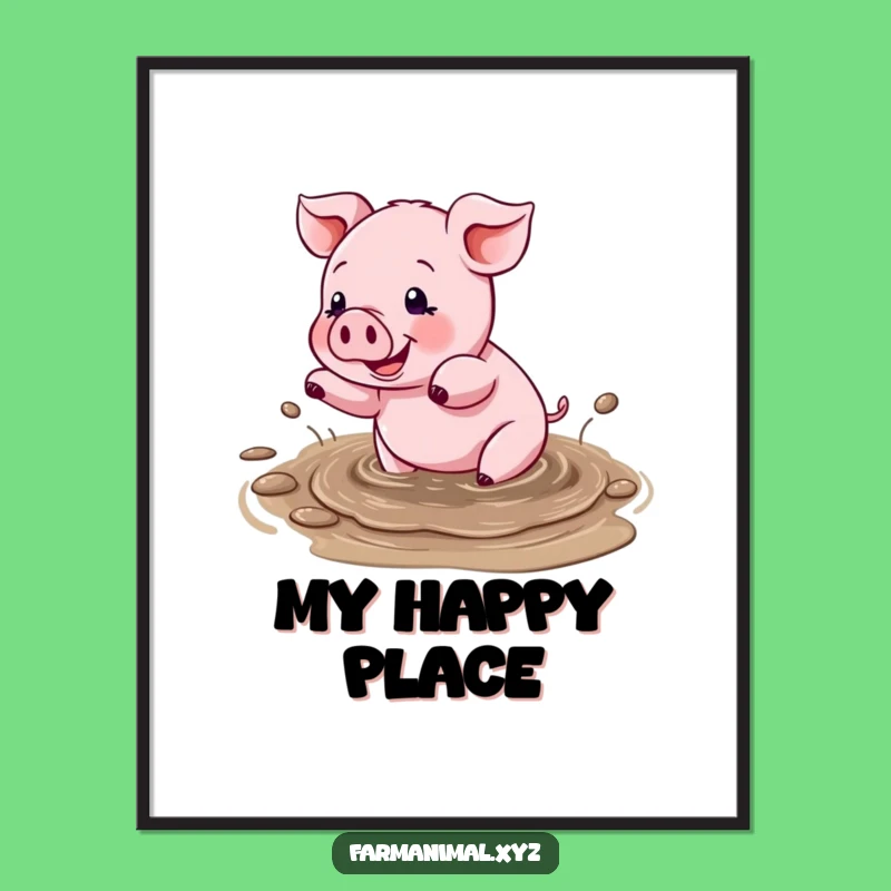 Funny Pig Mud Splash Digital Art: Joyful Whimsy, Perfect Instant Gift