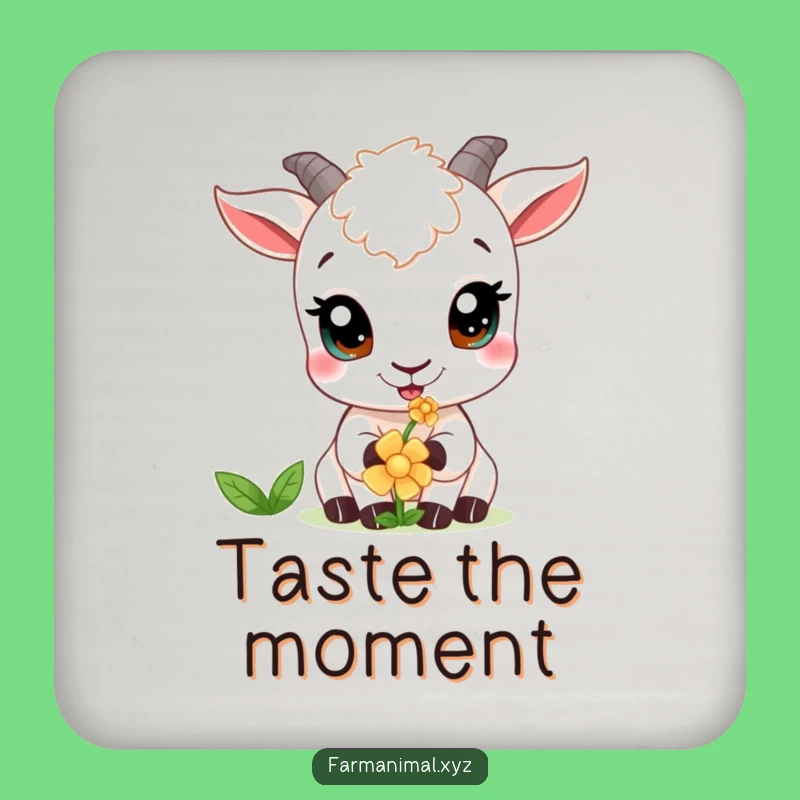 Funny Curious Goat Drink Coasters: Flower Nibbler Wide Eyes, Cute Funny Gift Set