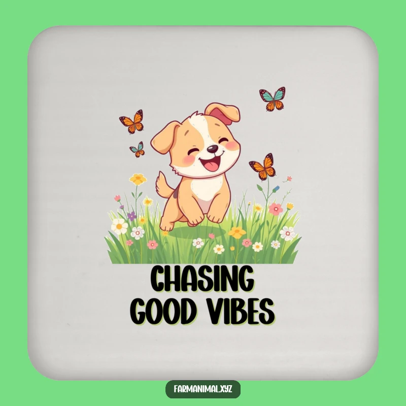Funny Dog Butterfly Chase Coaster, Happy Drink Accessory, Adorable Funny Gift