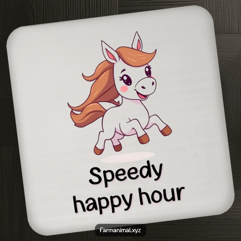 Funny horse drink coasters showcasing an energetic horse joyfully galloping, protecting tables with style.