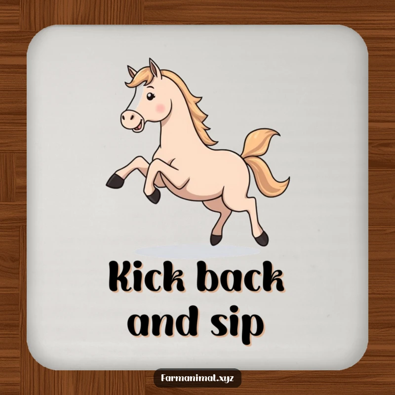 Funny Horse Gallop Coaster: A set of coasters showing a playful horse kicking its legs in a gallop, perfect for drinks.