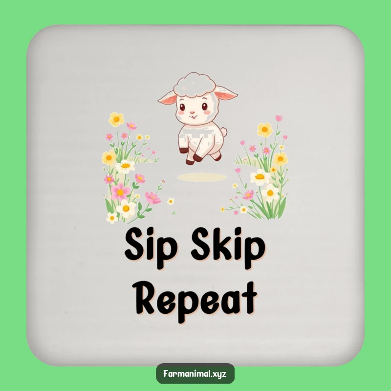Funny Lamb Meadow Skip Coaster Set: Playful Protection, Perfect Housewarming Gift