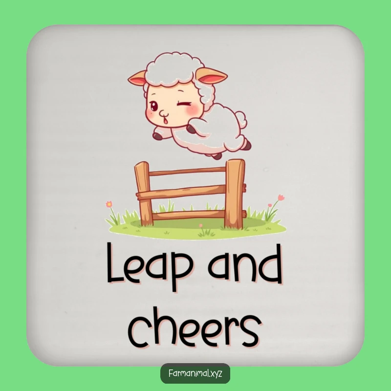 Funny Sheep Jumping Fence Drink Coaster: Determined Protector - A Humorous Farm Gift