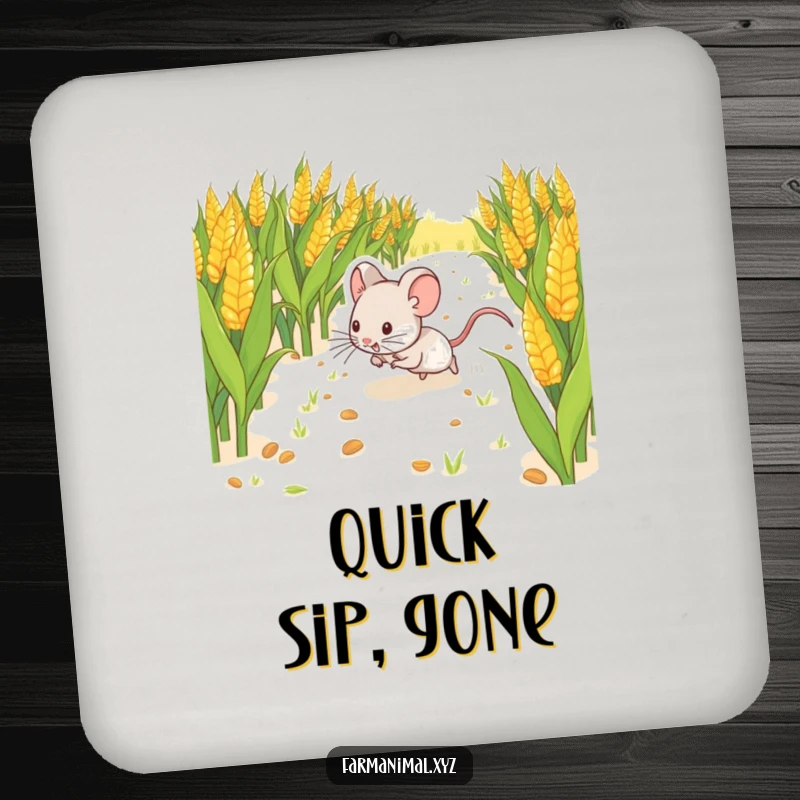 Funny Mouse Scurrying Coaster, illustrating a happy mouse darting through a cornfield, bringing a touch of farmyard charm to your tabletop.