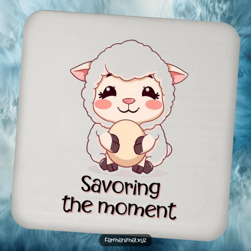 Funny Sheep Chewing Cud Coaster, illustrating a sheep's peaceful chew and smile, bringing a touch of farmyard tranquility to your tabletop.