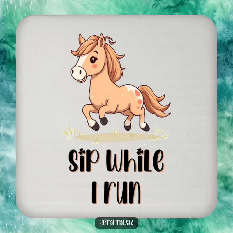 Happy Horse Galloping Drink Coaster, a horse gallops with flowing mane, protecting surfaces with equestrian beauty.