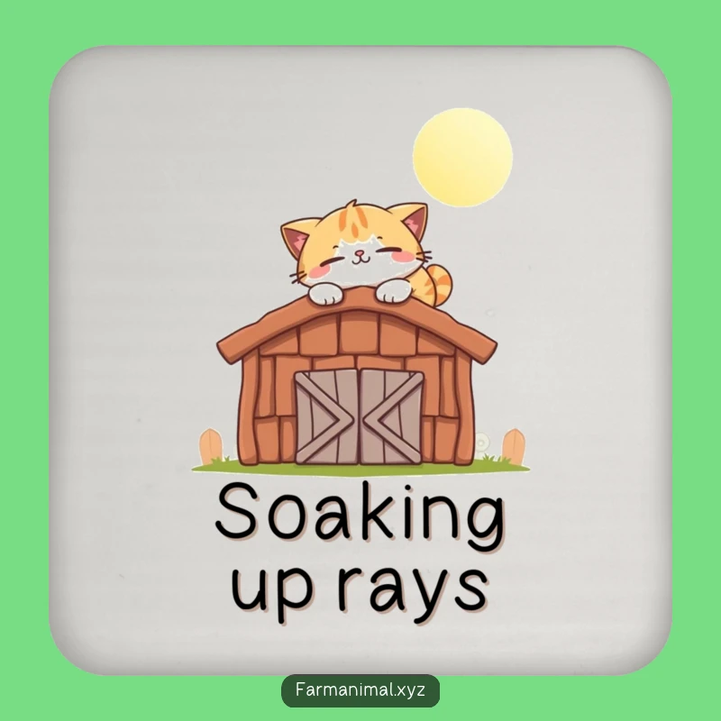 Funny Cat Napping Barn Roof Coaster - Protect Surfaces with Feline Calm