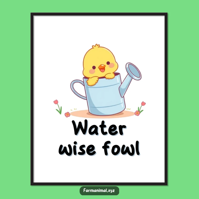 Funny Chick Pecking Watering Can Poster - Whimsical Farm Art Print