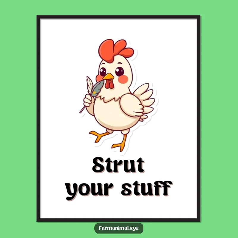 Funny Chicken Strutting Poster: Hilarious Wall Art for a Cheerful Atmosphere