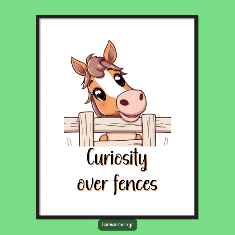Funny Curious Horse Poster: Wide-Eyed Wonder Art - Perfect Wall Decor & Hilarious Funny Gift!